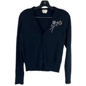 Kate Spade Embellished Crystal Floral Cardigan | Black | NWOT | Size XS-L